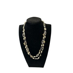 Brighton Two Tier Fancy Bead Necklace 20 Inches Long With Gold Accents